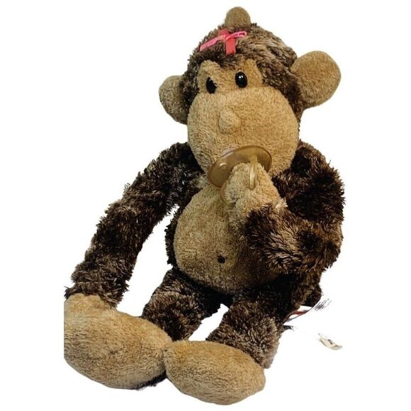 Aurora Plush Baby Monkey Stuffed Toy Pink Pacifier Binki 14”MISSING DIAPER BIB - Picture 3 of 6